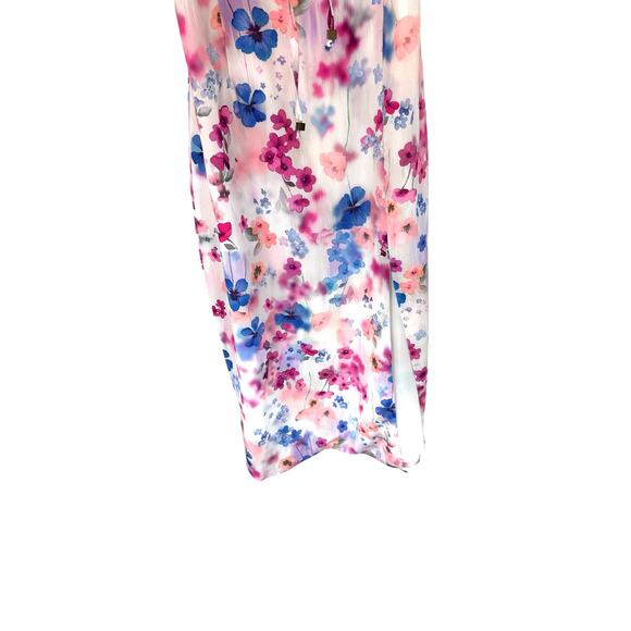 showpo Pink Purple Floral Side Slit Sleeveless Satin Babydoll Midi Dress Size‎ 4 - Picture 3 of 12